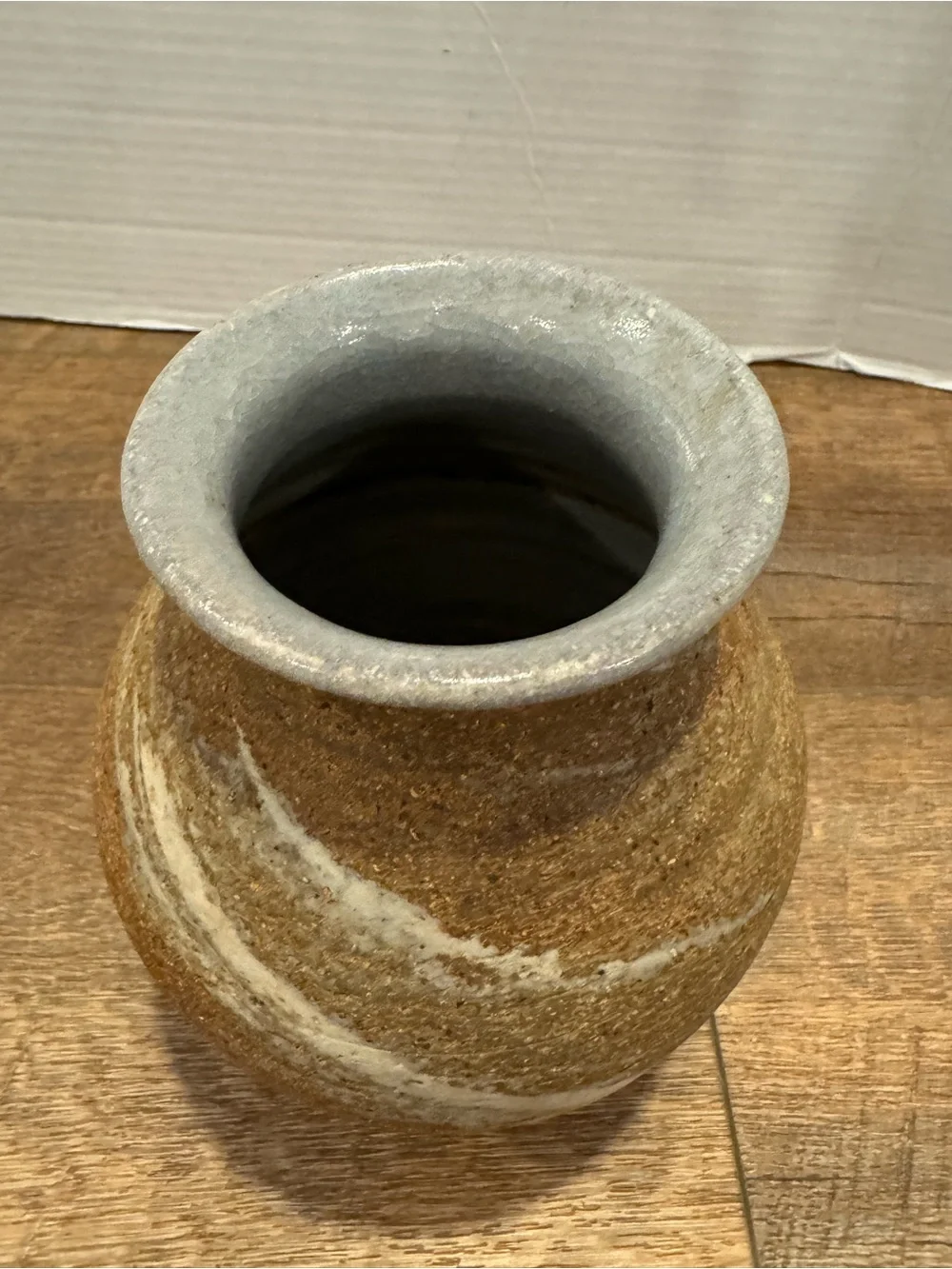 Small Handcrafted Studio Pottery Vase with Textured Brown & White Body